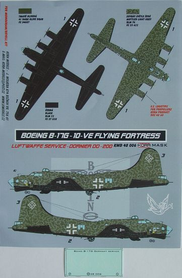 Boeing B17G Flying Fortress in Luftwaffe Service Masking set  KMD48006
