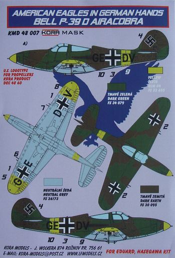 American Eagles in German Hands: Bell P39D Airacobra in Luftwaffe Service Masking set  KMD48007