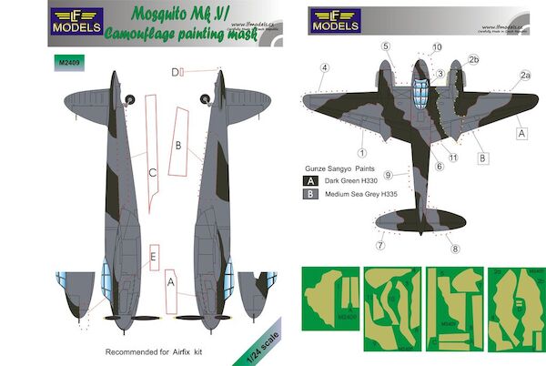 Mosquito MKV! camouflage Mask (Airfix) LFM2409