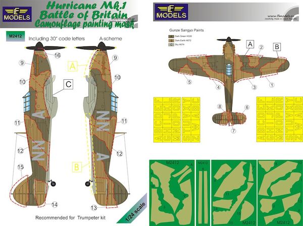 Hurricane Mk.I Battle of Britain Camo. Painting Mask A-scheme with code letters (Trumpeter)  LFM2412