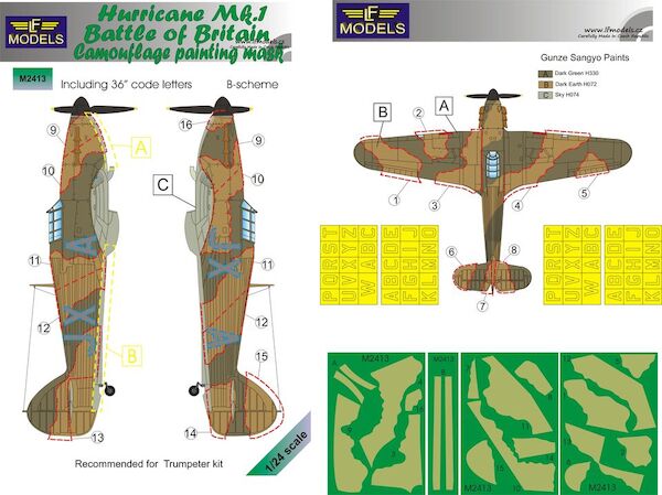 Hurricane Mk.I Battle of Britain Camo. Painting Mask B-scheme with code letters (Trumpeter)  LFM2413
