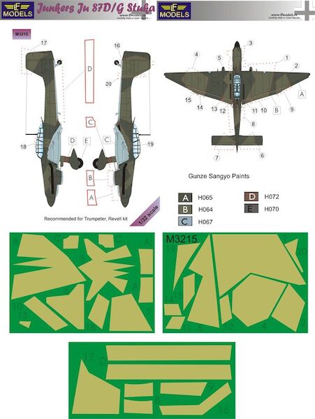 Junkers Ju87D/G Stuka Camouflage Painting Mask (Trumpeter, Revell) LFM3215