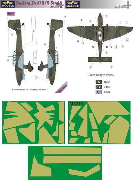 Junkers Ju87B/R Stuka Camouflage Painting Mask  (Trumpeter, Revell)  LFM3216