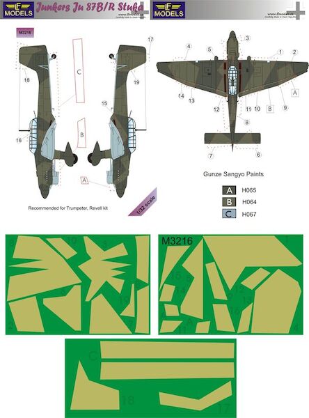 Junkers Ju87B/R Stuka Camouflage Painting Mask (Trumpeter, Revell) LFM3216