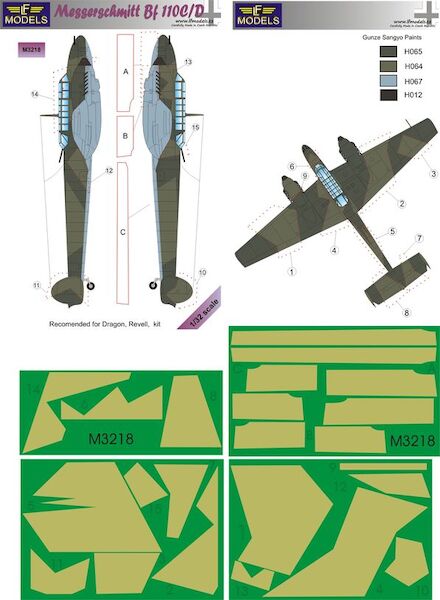 Messerschmitt BF110C/D Camouflage Painting Mask (Dragon, Revell)  LFM3218