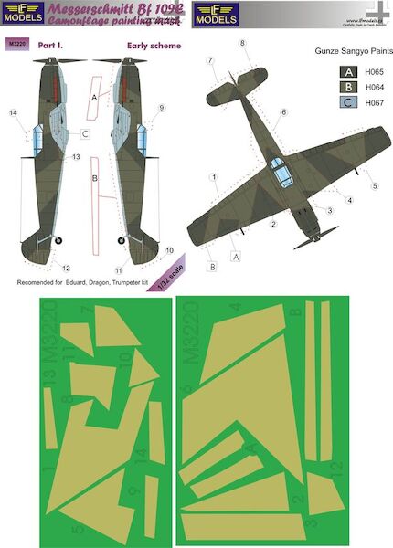 Messerschmitt BF109 Camouflage Painting Mask - Early Scheme Part 1 (Eduard, Dragon, Trumpeter) LFM3220