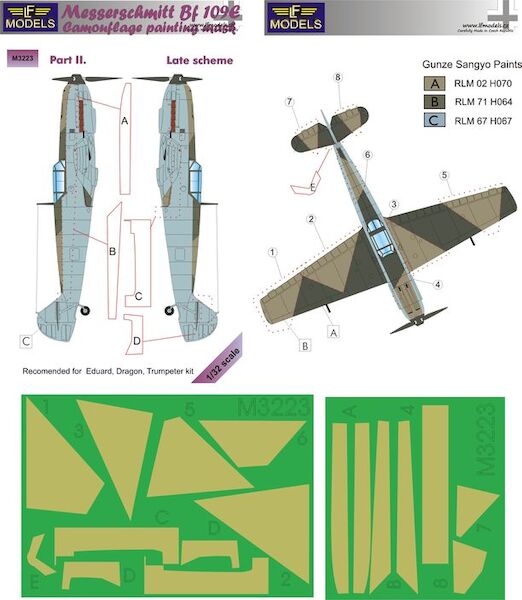 Messerschmitt BF109 Camouflage Painting Mask  - :Late Scheme Part 2 (Eduard, Dragon, Trumpeter)  LFM3223