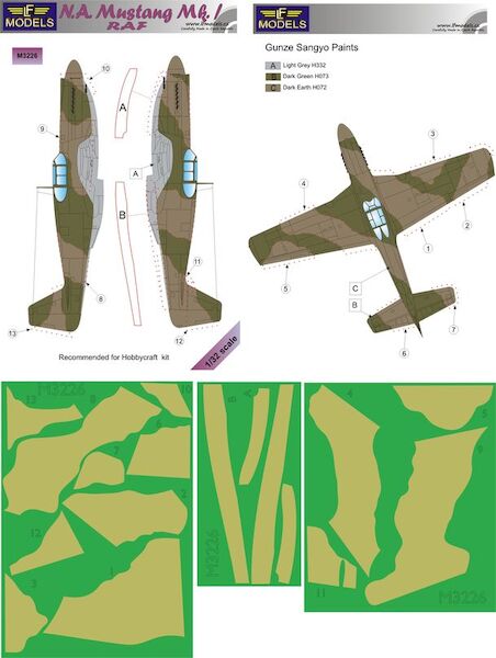 Mustang MK1 RAF Camouflage Painting Mask (Hobbycraft) LFM3226