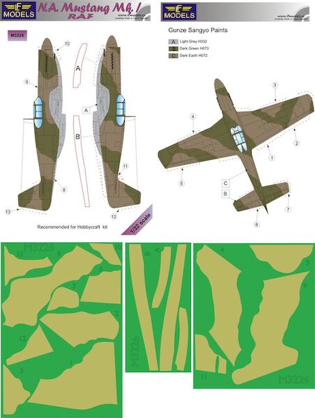 Mustang MK1 RAF Camouflage Painting Mask  (Hobbycraft)  LFM3226