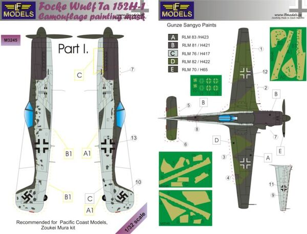 Focke Wulf TA152H-1  Camouflage Painting Mask Part 1 (Zoukei Mura, PCM)  LFM3245
