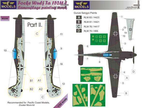 Focke Wulf TA152H-1  Camouflage Painting Mask Part 2 (Zoukei Mura, PCM)  LFM3246