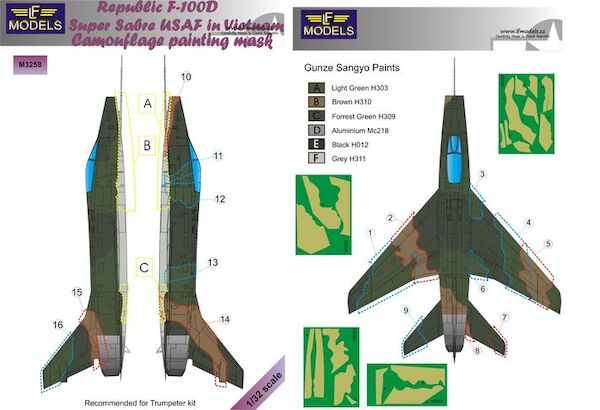 North American F100D Super Sabre USAF Vietnam Camouflage Painting Mask LFM3258