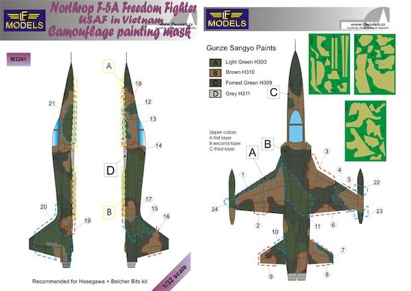Northrop F5A Freedom Fighter USAF Vietnam Camouflage Painting Mask LFM3261