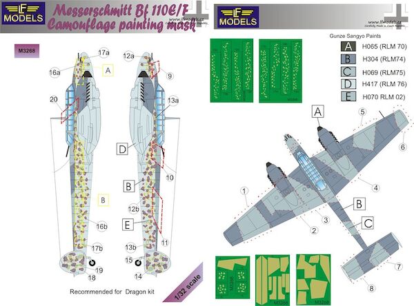 Messerschmitt BF110E/F Camouflage Painting Mask LFM3268