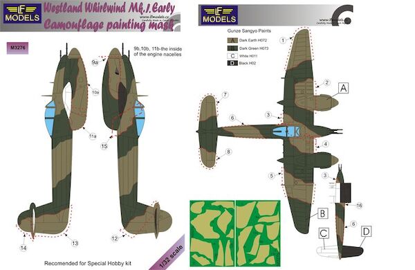 Westland Whirlwind MK1 early Camouflage Painting Mask  LFM3276