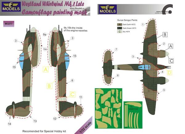 Westland Whirlwind MK1 late Camouflage Painting Mask  LFM3277