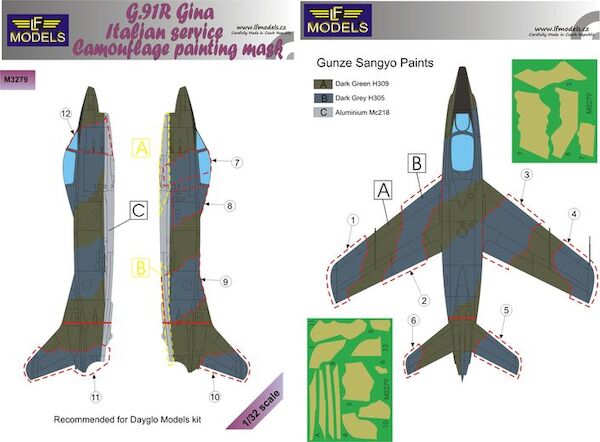 Fiat G91R Gina Italian service Camouflage Painting Mask  LFM3279