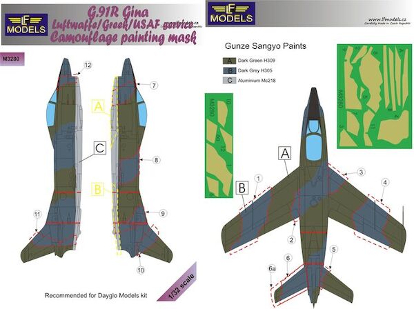 Fiat G91R Gina Luftwaffe, Greek and USAF service Camouflage Painting Mask  LFM3280