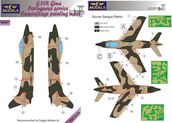 Fiat G91R Gina Portugese service Camouflage Painting Mask  LFM3281