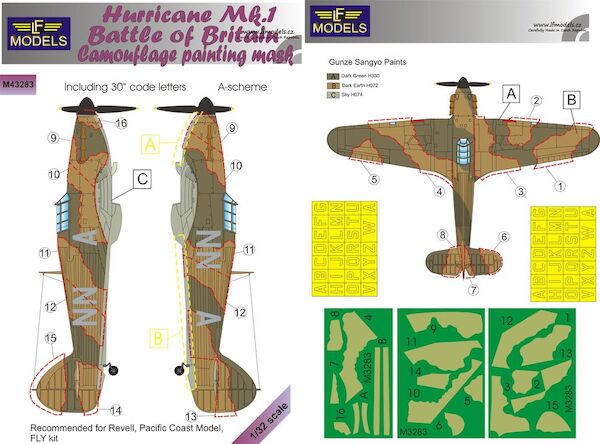 Hurricane Mk.I Battle of Britain Camo. Painting Mask A-scheme with code letters (Revell, PC, Fly) LFM3283