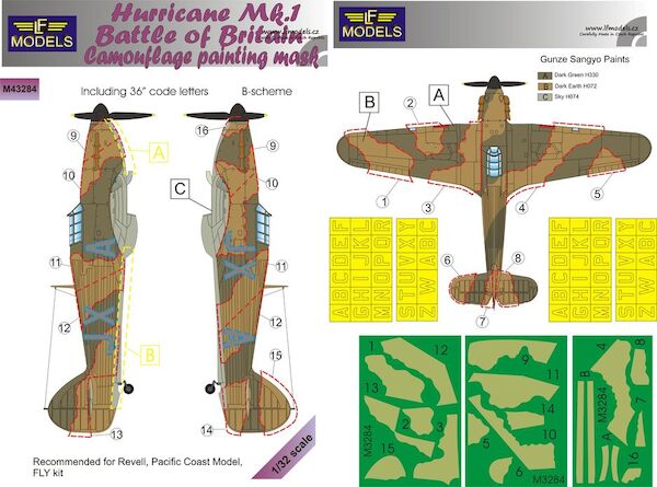 Hurricane Mk.I Battle of Britain Camo. Painting Mask B-scheme with code letters (Revell, PC, Fly)  LFM3284