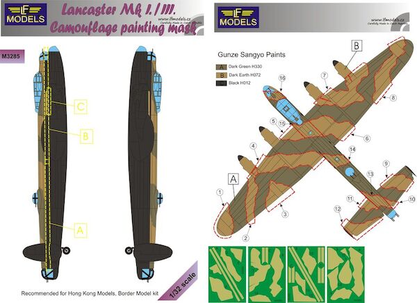 Avro Lancaster MKI/MKIII Camo. Painting Mask (Hong Kong Models, Border Model) LFM3285