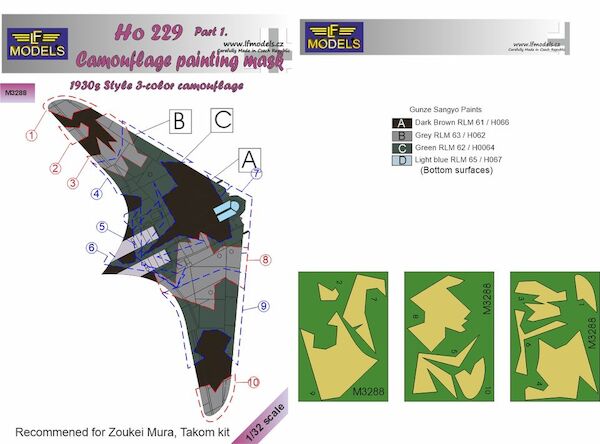 Horten  Ho229 Part 1. Camouflage Painting Mask 1930s 3-color style camouflage TAKOM)  LFM3288