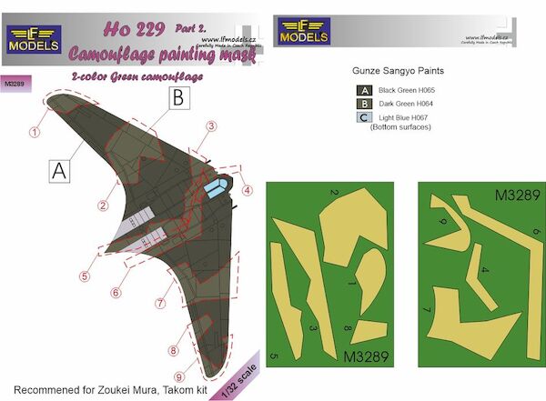 Horten  Ho229 Part 2. Camouflage Painting Mask Green 2-color camo )(TAKOM)  LFM3289