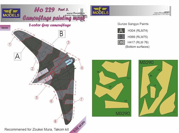 Horten Ho229 Part 2. Camouflage Painting Mask Grey 2-color camo (TAKOM) LFM3290