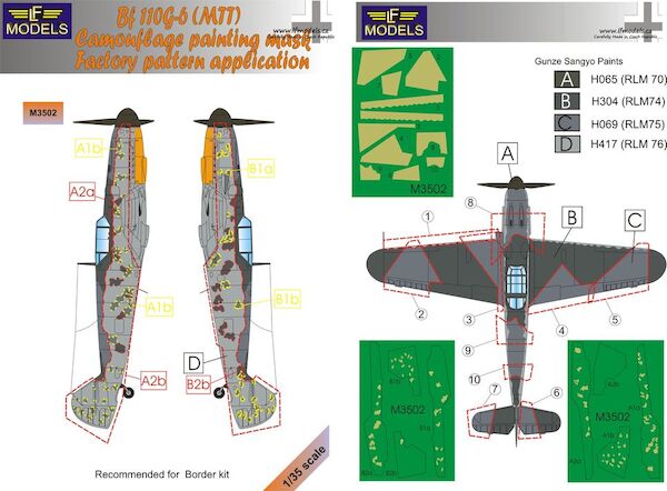 Messerschmitt BF109G (MTT) Camouflage Mask Factory Pattern Application LFM3502