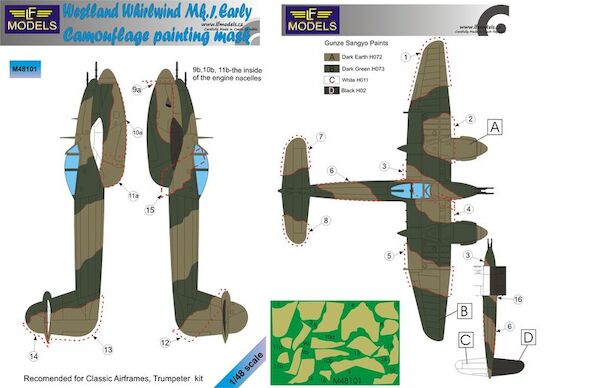 Westland Whirlwind MK1 early Camouflage Painting Mask  LFM48101