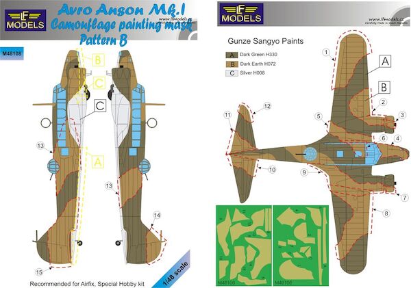Avro Anson MK1 Camouflage Painting Mask Pattern B (Airfix) LFM48108