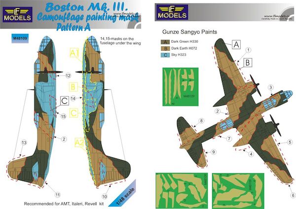 Douglas Boston MKIII Camouflage Painting Mask Pattern B  (AMT/Italeri)  LFM48109