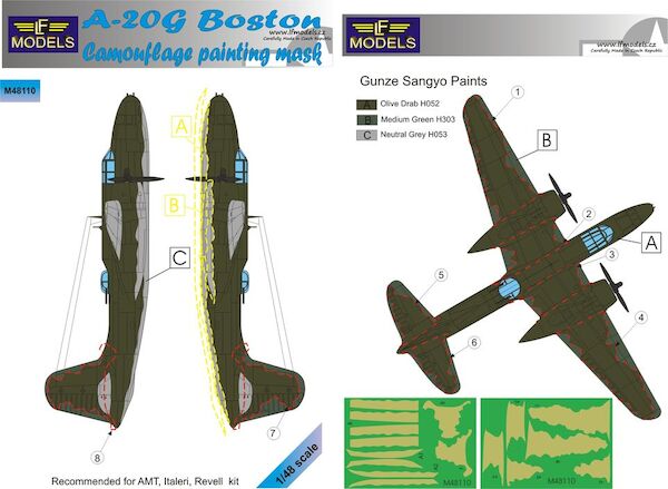 Douglas A20G Boston Camouflage Painting Mask (AMT/Italeri) LFM48110