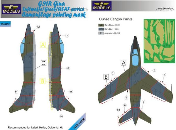 Fiat G91R Gina Luftwaffe, Greek and USAF service Camouflage Painting Mask  LFM48112