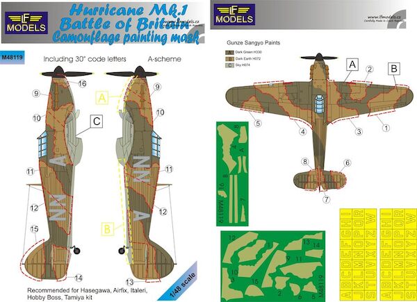 Hurricane Mk.I Battle of Britain Camo. Painting Mask A-scheme with code letters (Trumpeter)  LFM48119