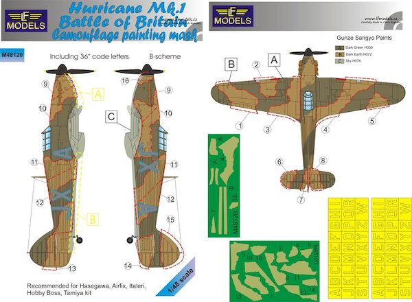 Hurricane Mk.I Battle of Britain Camo. Painting Mask B-scheme with code letters (Trumpeter)  LFM48120
