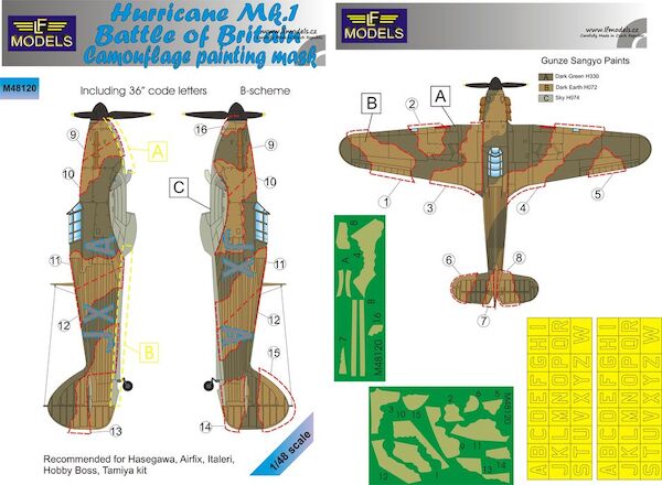 Hurricane Mk.I Battle of Britain Camo. Painting Mask B-scheme with code letters (Trumpeter) LFM48120