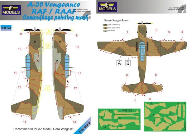 Vultee Vengeance RAF/RAAF Camouflage Painting Mask (AZ Models, Dora Wings) LFM48122