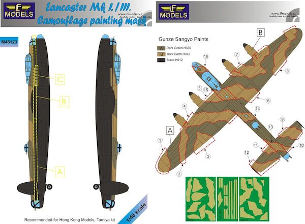 Avro Lancaster MKI/MKIII Camouflage Painting Mask (Hong Kong Models, Tamiya) LFM48123