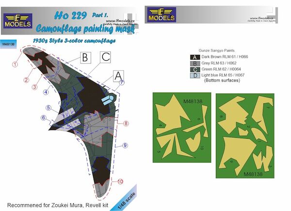 Horten  Ho229 Part 1. Camouflage Painting Mask 1930s 3-color style camouflage  LFM48138