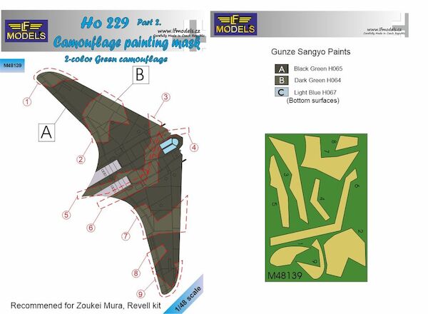 Horten Ho229 Part 2. Camouflage Painting Mask Green 2-color camo LFM48139