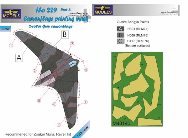 Horten Ho229 Part 2. Camouflage Painting Mask Grey 2-color camo LFM48140