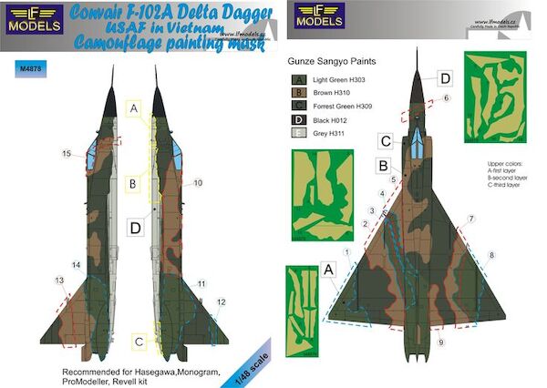 Convair F102A Delta Dagger USAF in Vietnam Camouflage Painting Mask  LFM4878