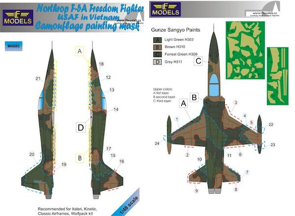 Northrop F5A Freedom Fighter USAF in Vietnam Camouflage Painting Mask LFM4880