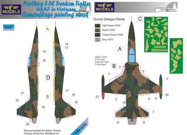 Northrop F5C Freedom Fighter USAF in Vietnam Camouflage Painting Mask  LFM4881