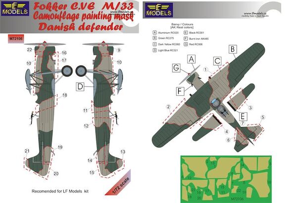 Fokker CVe M/33 Camouflage Painting Mask - Danish Defender  LFM72106