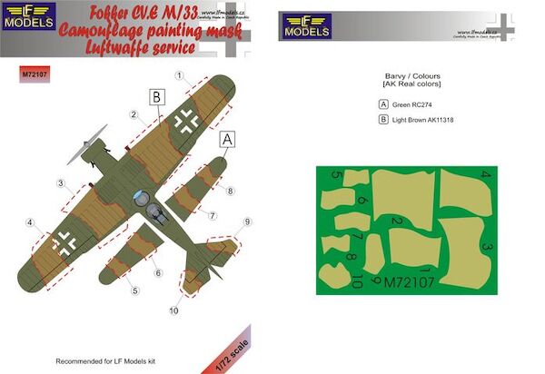 Fokker CVe M/33 Camouflage Painting Mask - Luftwaffe Service  LFM72107