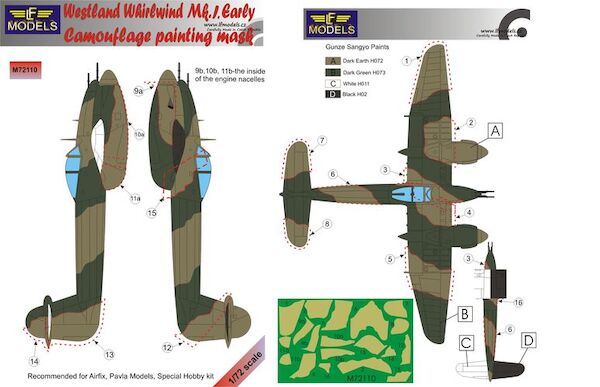 Westland Whirlwind MK1 early Camouflage Painting Mask  LFM72110