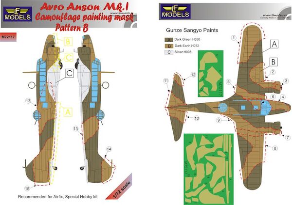 Avro Anson MK1 Camouflage Painting Mask Pattern B  (Special Hobby)  LFM72117